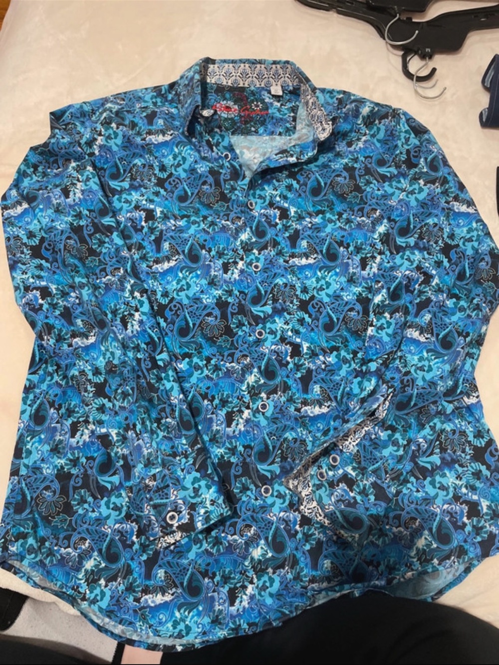 Robert Graham Blue Paisley Print Button-Front Shirt Jacket